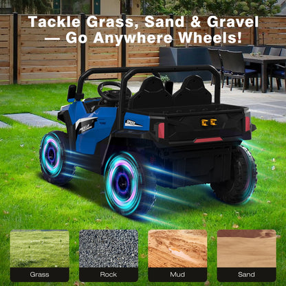 Mega Motion 24V Kids Electric Ride-On UTV Truck with 4WD, Dump Bed, 2 Seats, LED Lights, Music, Remote Control, Shovel, for Boys & Girls