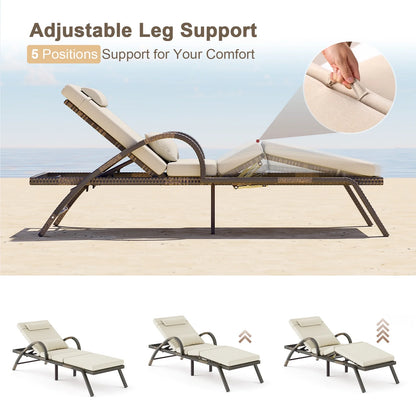 MEISSALIVVE 4-Piece Outdoor Lounge Chairs, Pool Chairs with Adjustable 5 Position Backrest , PE Rattan Chaise for Backyard Porch Deck (Gray)