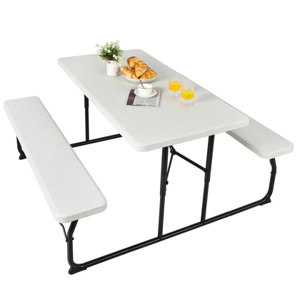 Costway Indoor & Outdoor Folding Picnic Table Bench Set w/ Wood-like Texture Grey