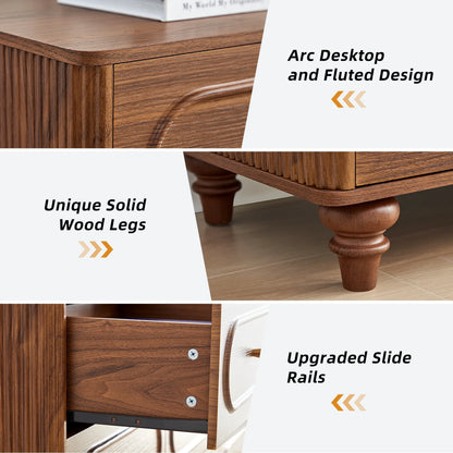 YOCWO 3 Drawer Nightstand, Classic Chest of Drawers with Arc Edge, Walnut
