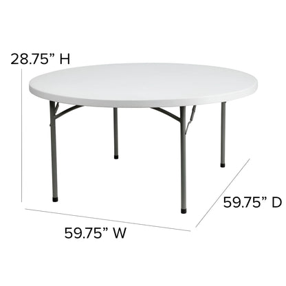 (10 PACK) 60'' Round Plastic Folding Table - Heavy Duty Banquet Table