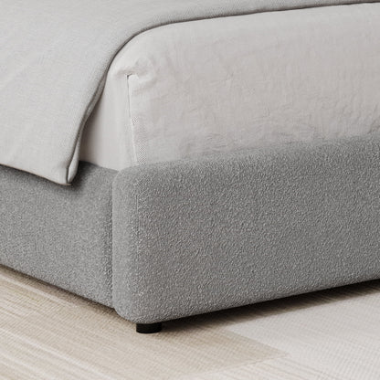 4 EVER WINNER Queen Bed Frame with Headboard, Boucle Upholstered Platform Bed Frame wiith Rounded Corner, Soft Cloud Bed Frame, No Box Spring Needed, White