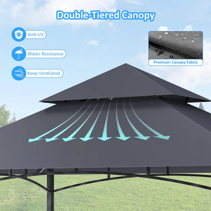 GVDV 8'x 5' Grill Gazebo Canopy, Outdoor BBQ Gazebo Shelter with 2 Side Shelves & Double-Tiered Top