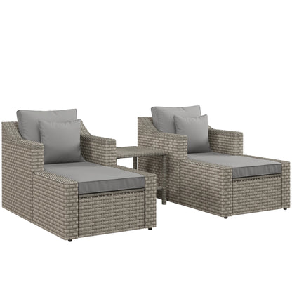 Outsunny 5 Piece Patio Furniture Set, All Weather PE Rattan Conversation Chair & Ottoman Set w/ Table, Cushions & Pillows Included, Beige