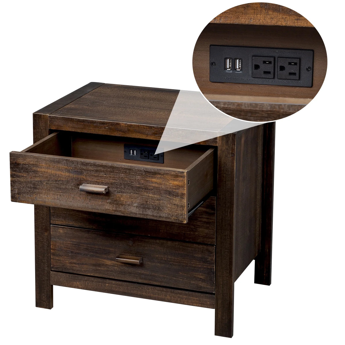 UBesGoo Nightstand 2 Drawer Dresser Side Table, Soild wood & MDF with Solid Wood Veneer, Brown