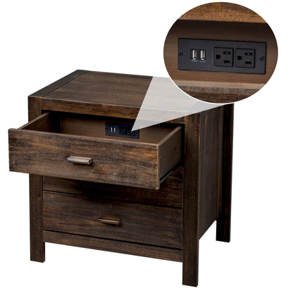 UBesGoo Nightstand 2 Drawer Dresser Side Table, Soild wood & MDF with Solid Wood Veneer, Brown