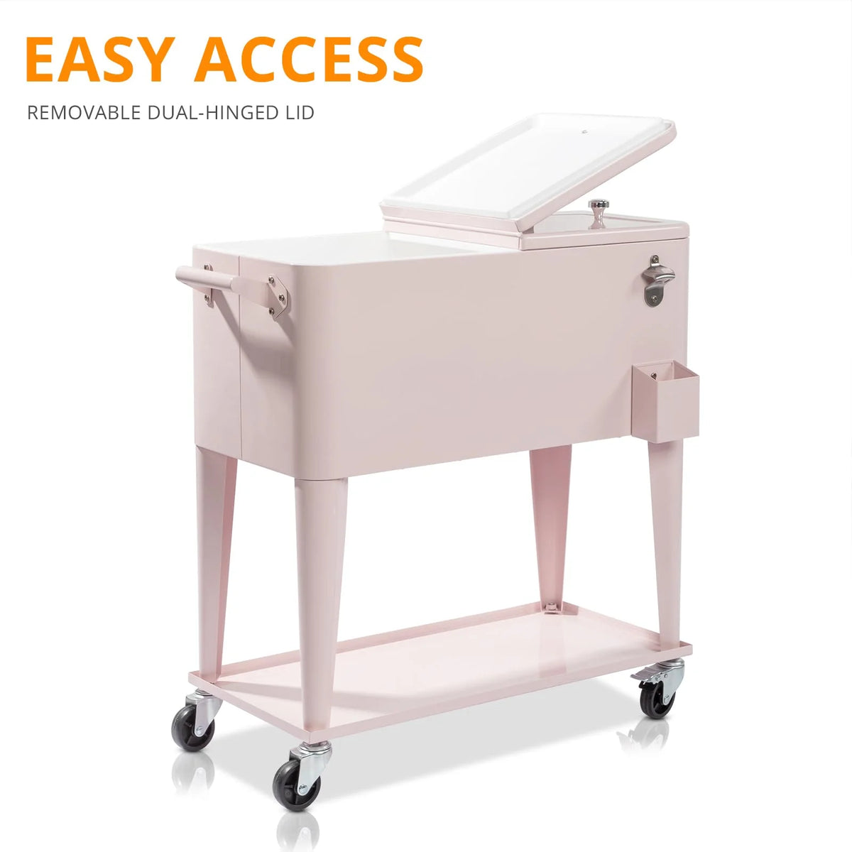 BNSPLY 80 Quart Outdoor Cooler Cart Rolling Ice Chest Cooler Cart, Portable Patio Cooler with Bottle Opener, Handles and Drainage, Standing Cooler for Patio Party, Camping and BBQ, Mint Green