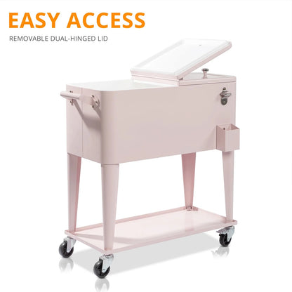 BNSPLY 80 Quart Outdoor Cooler Cart Rolling Ice Chest Cooler Cart, Portable Patio Cooler with Bottle Opener, Handles and Drainage, Standing Cooler for Patio Party, Camping and BBQ, Mint Green