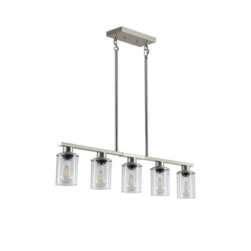 ACE-LIGHTS,Modern Industrial 5-Light Chandelier with Clear Glass Shades(Bulbs Not Included),Hanging Ceiling Light Fixture for Living Room,Dining Room,Kitchen Island(Black)