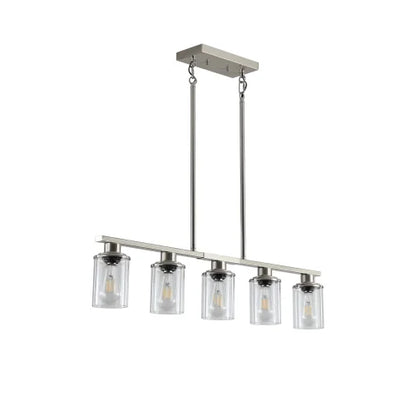 ACE-LIGHTS,Modern Industrial 5-Light Chandelier with Clear Glass Shades(Bulbs Not Included),Hanging Ceiling Light Fixture for Living Room,Dining Room,Kitchen Island(Black)