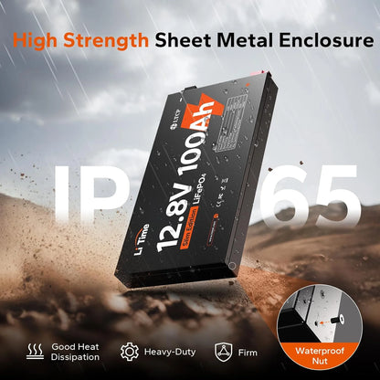 LiTime 12V 100Ah Slim LiFePO4 Battery-2.36" Ultra-Thin Design, Built-in 100A BMS with Low-Temp Protection, Fits into Tight Spaces, Ideal for RV, Solar & Marine Use
