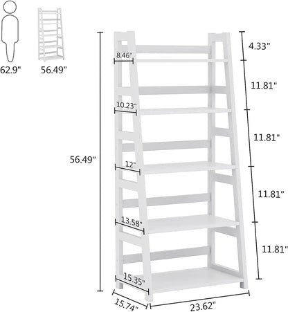 Tribesigns 5-Tier Bookshelf Modern Bookcase, 5 Shelves Ladder Shelf White