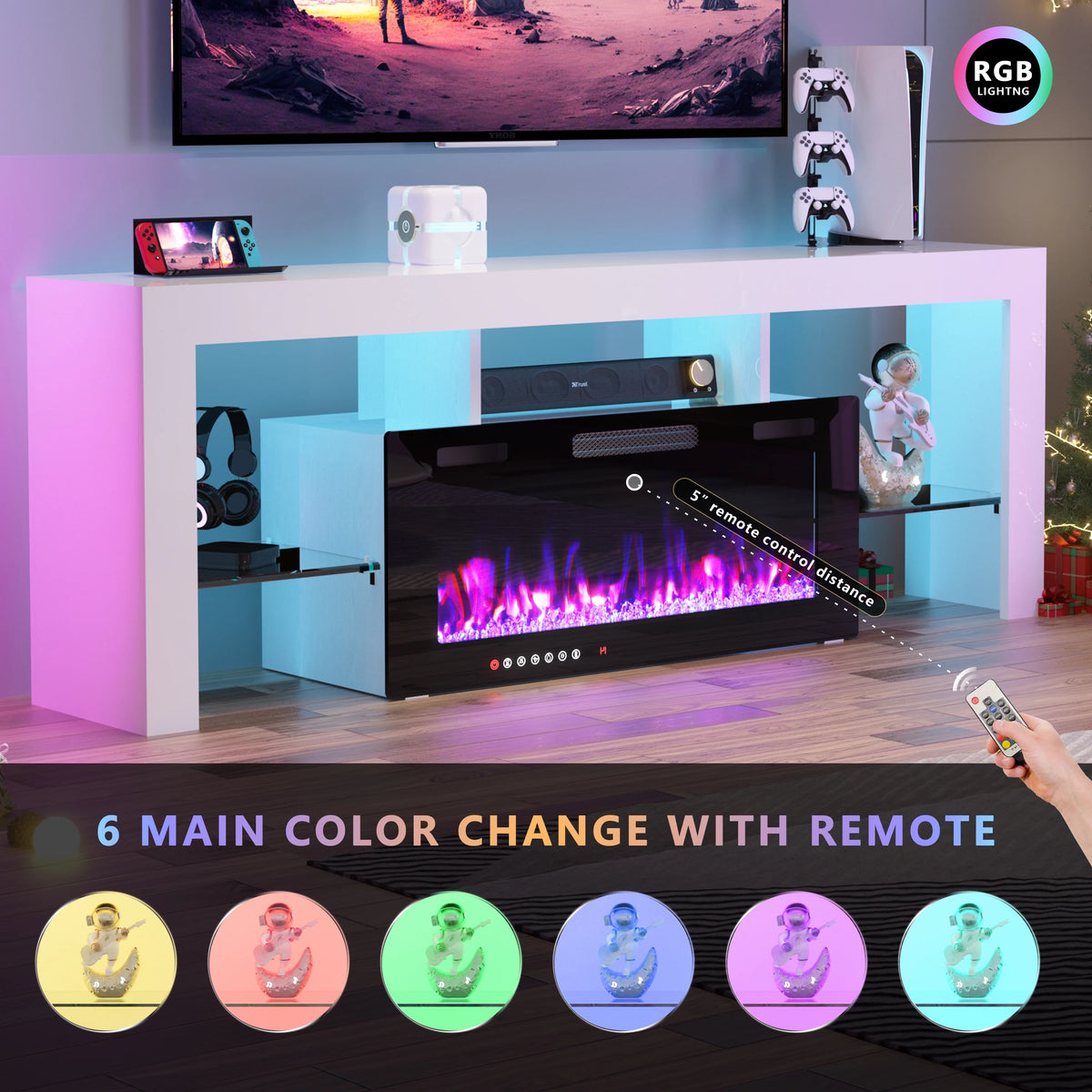 70" Electric Fireplace TV Stand by GetYes - Sleek White Design with Adjustable Flame & Remote Control, Perfect for Living Room