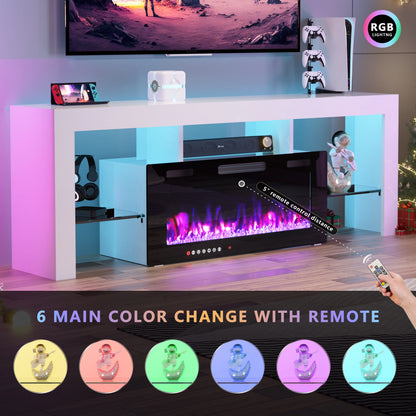 70" Electric Fireplace TV Stand by GetYes - Sleek White Design with Adjustable Flame & Remote Control, Perfect for Living Room