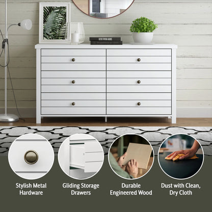 Living Essentials by Hillsdale Harmony Wood 6 Drawer Dresser, Matte White