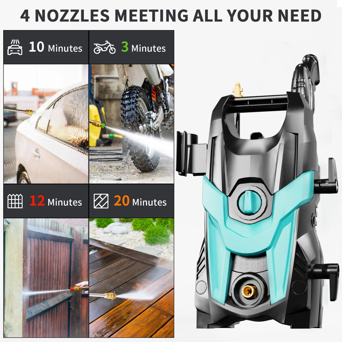 Electric Pressure Washer, 4500 PSI 3.2 GPM Power Washer with 4 Quick Connect Nozzles, High Pressure Cleaning Machine with Foam Cannon for Cars/Fences/Driveways/Patios/Home Cleaning
