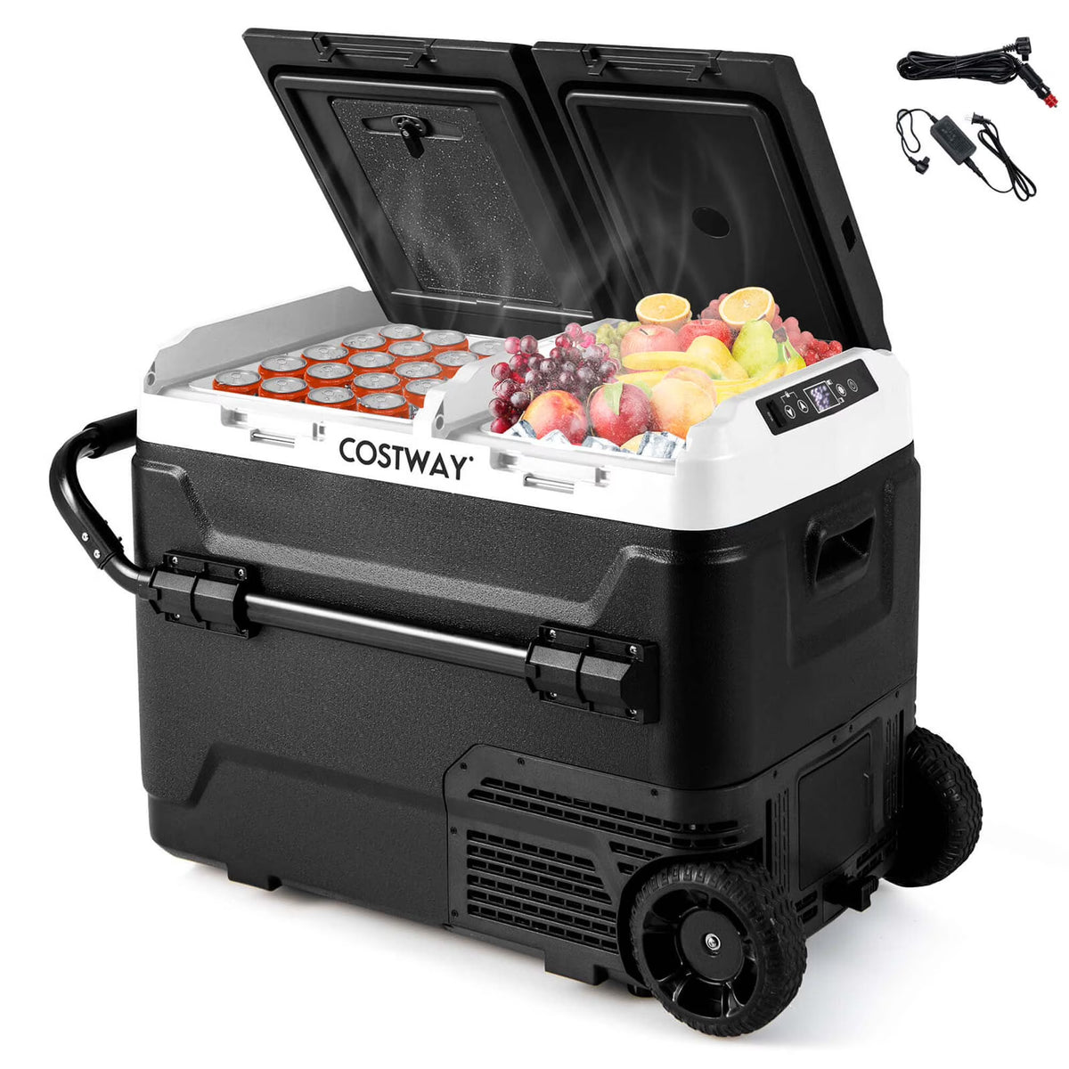 Costway Dual Zone 12V Car Refrigerator 53QT Portable Compressor Fridge Freezer (-4�H~68�H)  for RVs Black