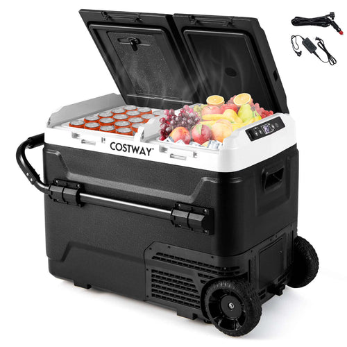 Costway Dual Zone 12V Car Refrigerator 53QT Portable Compressor Fridge Freezer (-4�H~68�H)  for RVs Black