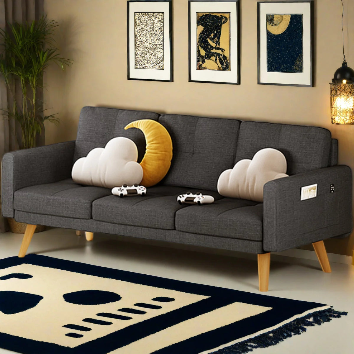 Lofka Sofa Couch with Large Storage Pockets and Soft Seats,Modern Loveseat Sofa for Apartment, Office, Bedroom,Deep Gray