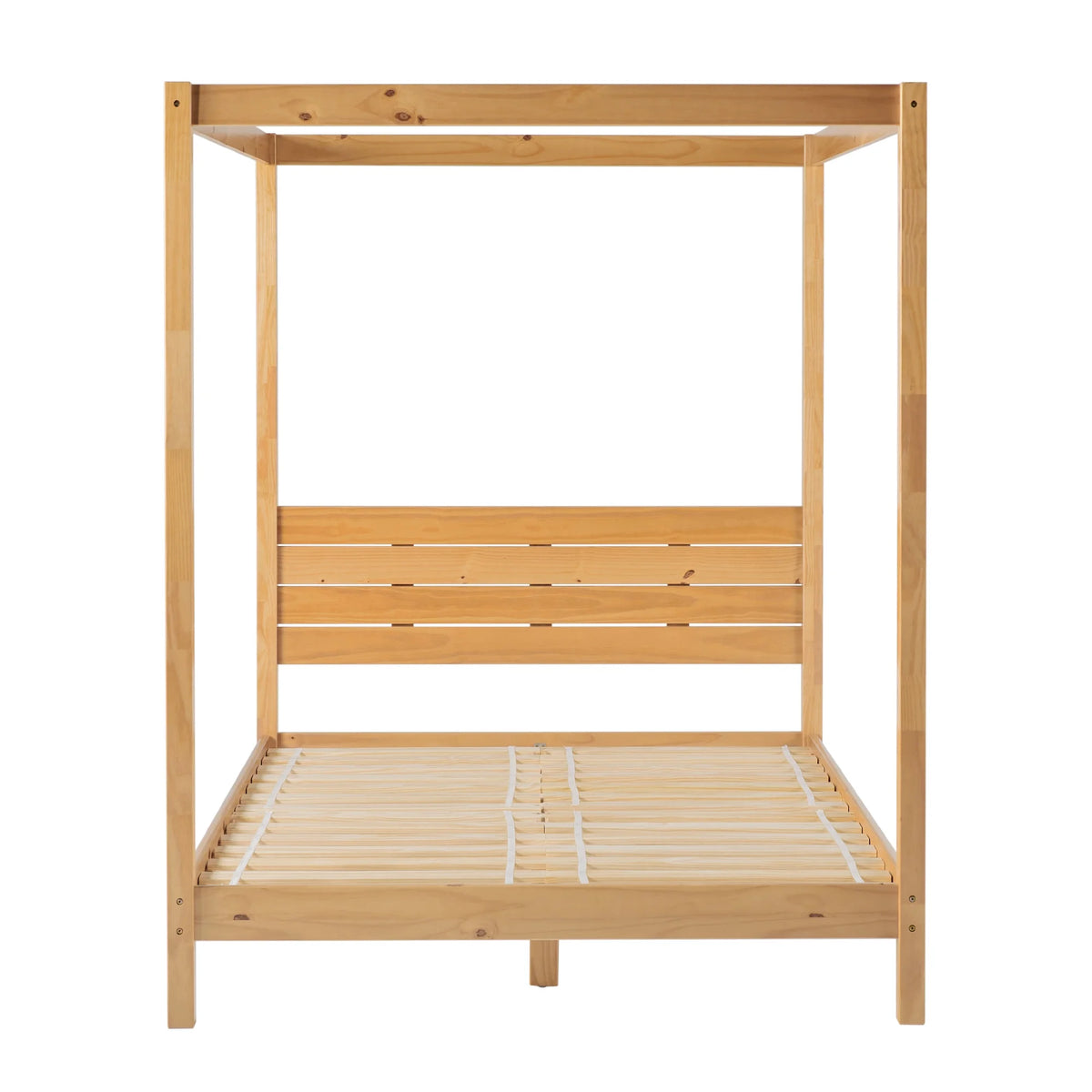 Walker Edison Minimalist Slatted Wood Queen Canopy Bedframe, Natural Pine