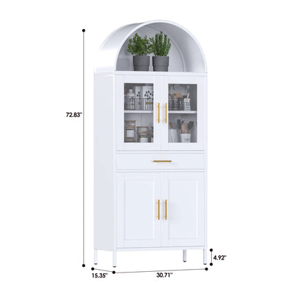 SUPEER Metal Arched Storage Display Cabinet with Glass Doors and Adjustable Shelves, Lockable Cabinet, Assembly Required, Black