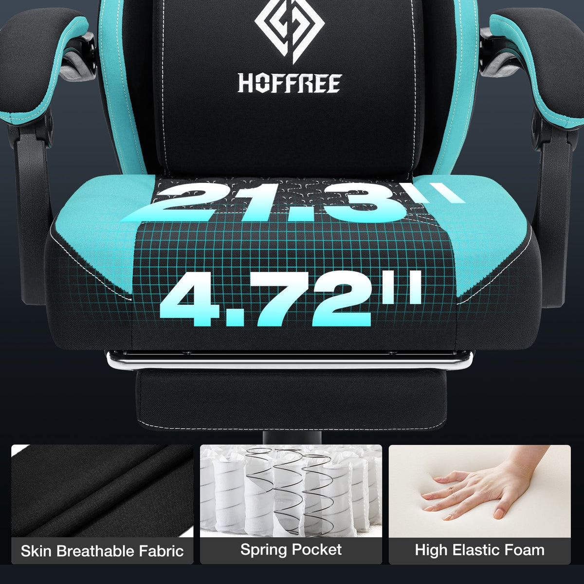 Hoffree Gaming Chair with Massage Fabric Office Chair with footrest for Adults, Ergonomic Gamer Chair with Headrest and Lumbar Support for Office Gaming, 440 LBS