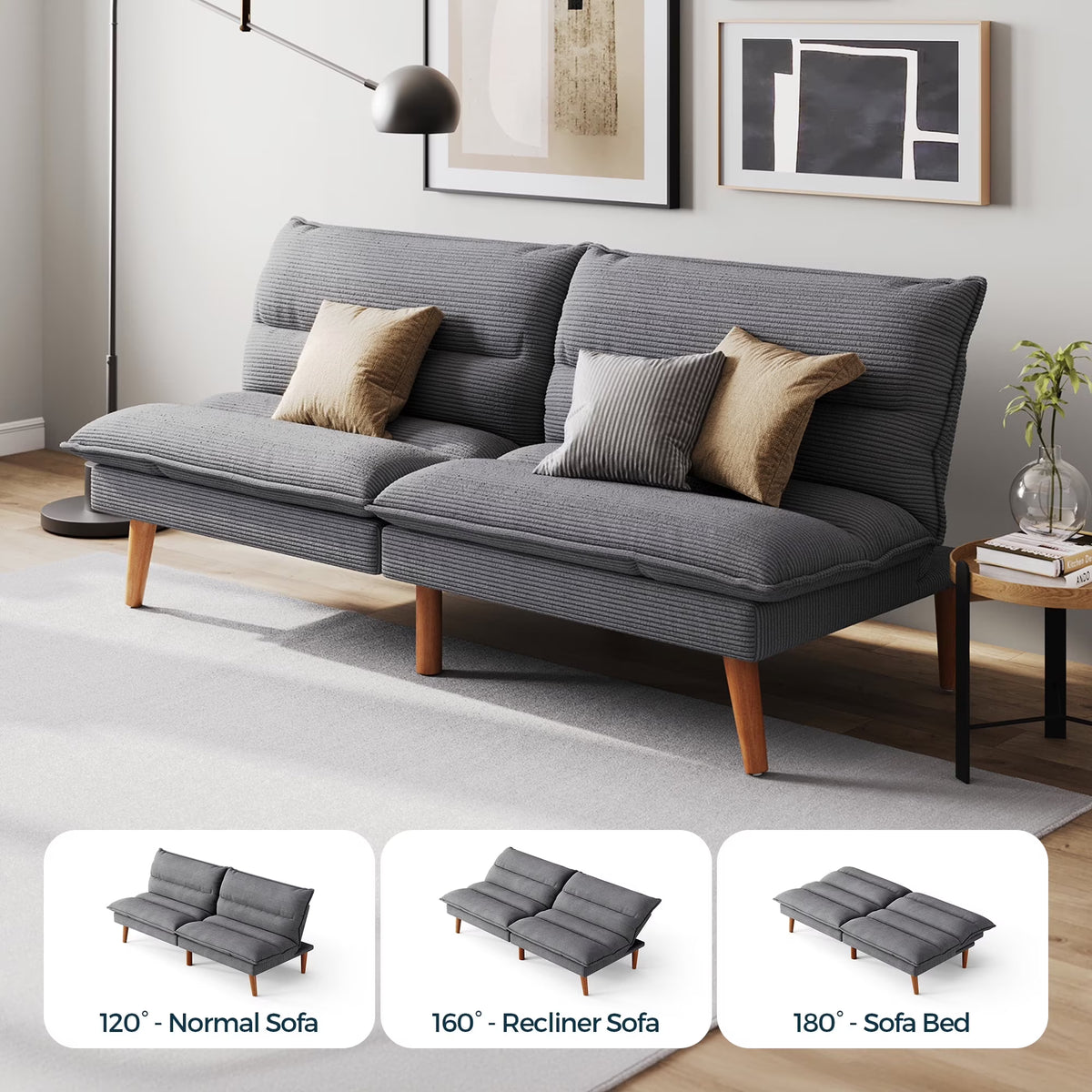 Linsy Home 71" W Corduroy Convertible Futon Sofa Bed, Army Green