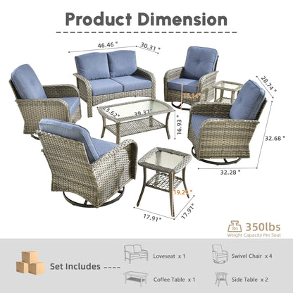 Ovios 5 Pieces Outdoor Patio Furniture Set High Back All Weather Wicker Conversation Set with Swivel Chairs & Coffee Table, Dark Gray