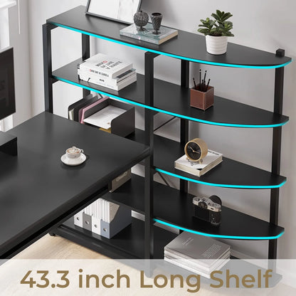 L Shaped Computer Desk, 63'' Corner Gaming Desk with LED Lights, Black Finish