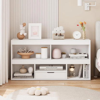IdealHouse 5-Cube Kids Storage Organizer with Drawer, Wooden Toy Storage Cabinet for Playroom, Nursery, Classroom �C White Wood Finish