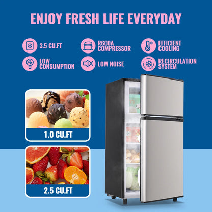 WANAI 3.5 Cubic feet Small Refrigerator with Freezer on Top Double Door Mini Fridge New White