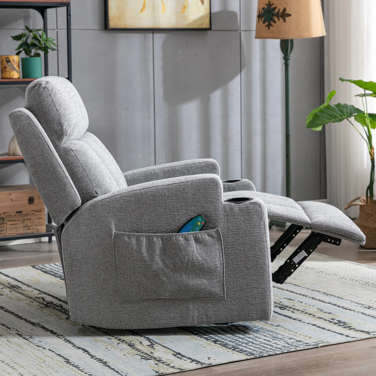 Bonzy Home Heated Manual Massage Recliner with Cup Holder Padded Breathable Fabric Recliner, Home Theater Seating��Navy