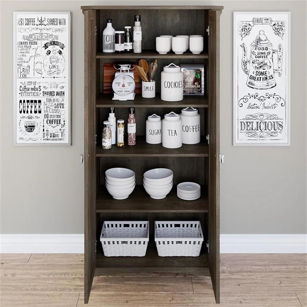Bowery Hill Farmhouse Engineered Wood Tall Storage Cabinet with Doors in Black