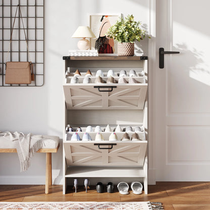 VEANERWOOD Shoes Storage Cabinet With Doors, Farmhouse Shoe Cabinet With 2 Flip Drawers For Entryway,Gray