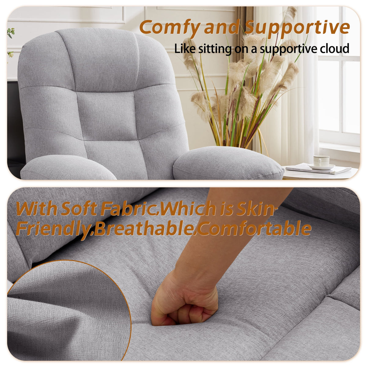 Korser Manual Swivel Rocker Recliner Chair for Living Room,Small Recliner Sofa for Small Spaces,Linen Fabric,Dark Black