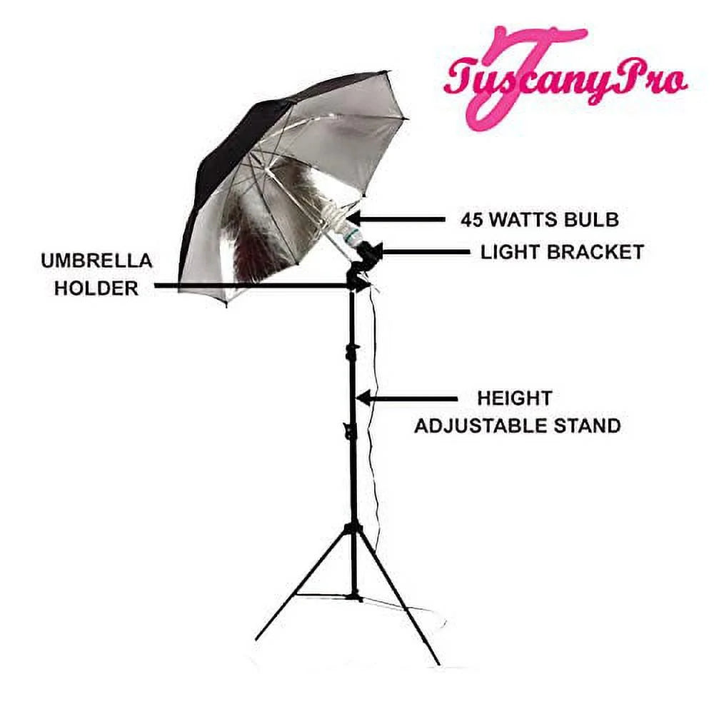 TuscanyPro Portable Makeup Artist Chair with Storage Cart & Umbrella Light Set - Perfect for Makeup, Salons, Movie Sets - Italian Design - 29 Inch Seat Height