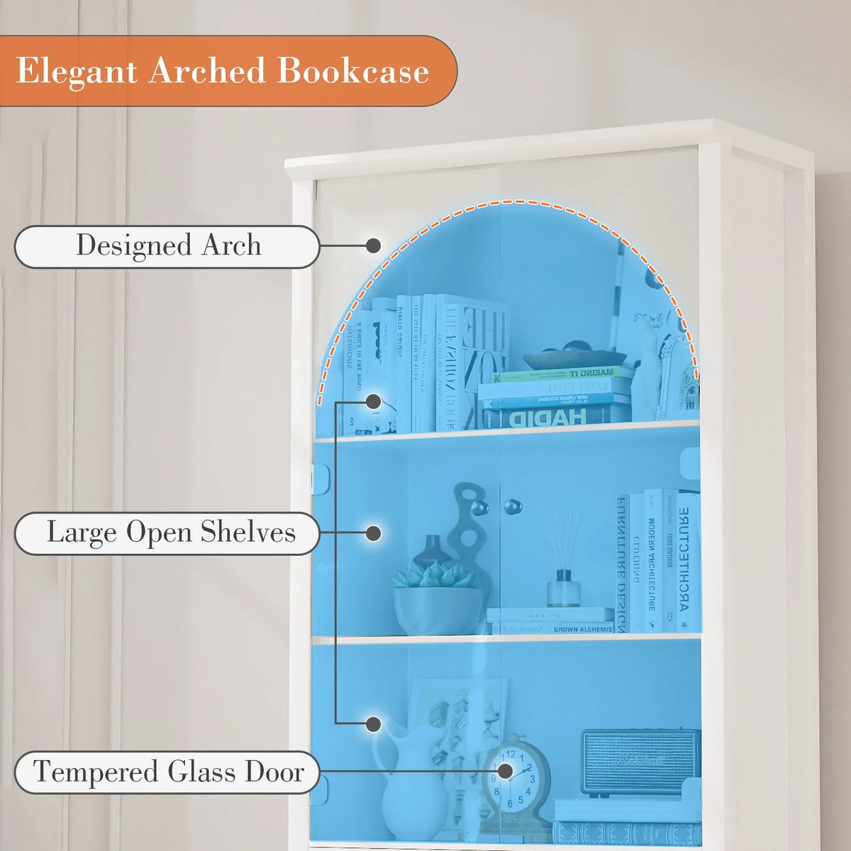 Arched Bookcase, Oak Arched Cabinet with Drawers, 71" Tall China Curio Cabinet, Display Cases for Collectibles, Vintage Bookshelf for Ding Room, Bedroom, Living Room