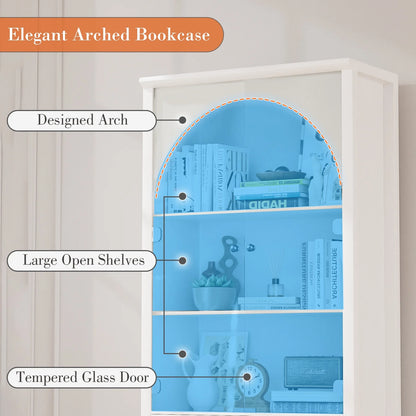 Arched Bookcase, Oak Arched Cabinet with Drawers, 71" Tall China Curio Cabinet, Display Cases for Collectibles, Vintage Bookshelf for Ding Room, Bedroom, Living Room