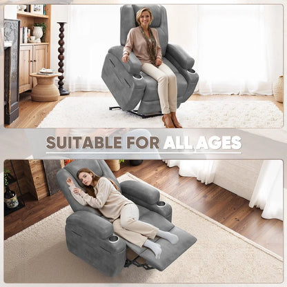 Lacoo power lift electric Massage recliner chair Oversized Single Sofa with Cup Holder for elderly,Black
