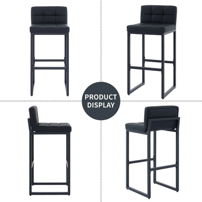 FIRAVOE Bar Stools Set of 3, Counter Height Bar Stools (Low Back)(Thickened Frame) 26" PU Leather Barstools Bar Chairs for Kitchen Island, Black