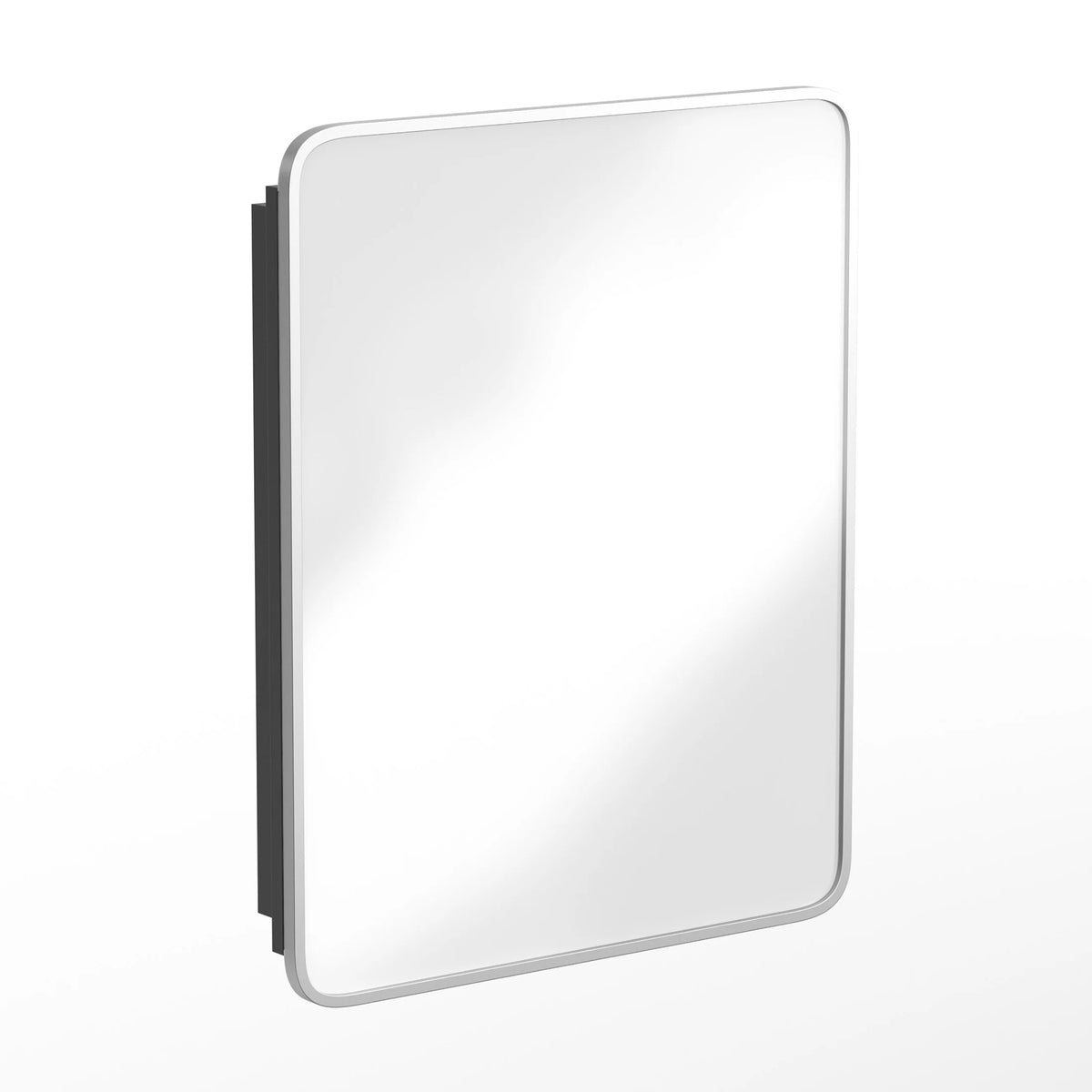 Merrick Lane 24" x 30" Reversible Bathroom Wall Medicine Cabinet with Rounded Rectangular Beveled Mirror and Black Metal Frame and Shelves