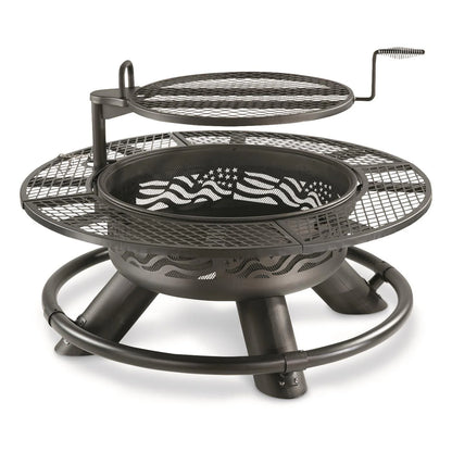 CASTLECREEK 47" Fire Pit BBQ Grill Outdoor Wood Burning Steel Log Firepit for Camping, Grilling, Smores, Yard, Cooking Outside, Barbecue, Bonfire