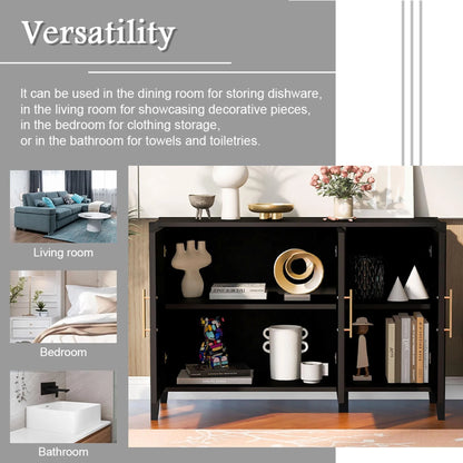 Black Accent Cabinet, Atumon Storage Cabinet Furniture, Modern Buffet Sideboard, Wooden Accent Cabinet with 3 Doors, Accent Storage Cabinet for Entryway Hallway Living Room, 48"L x 17.7"W x 31.9"H