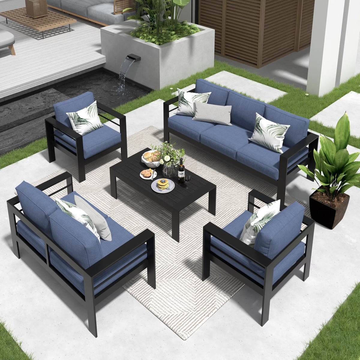 CozyHom 5 Pcs Outdoor Patio Aluminum Furniture Sofa Sets, Outside Patio Conversation Couch Sets With Table&Cushions for Garden Porch, Gray