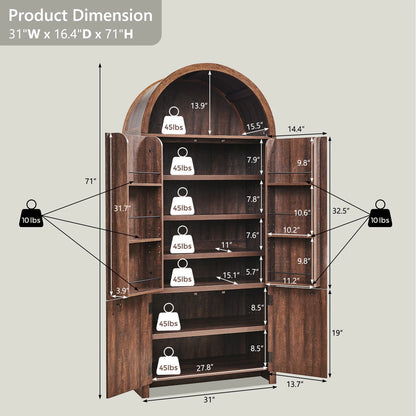 IFGET 71" Tall Arched Kitchen Pantry Storage Cabinet, Large Storage Cabinet with Adjustable Shelves, Pantry Cabinet for Kitchen, Dining Room