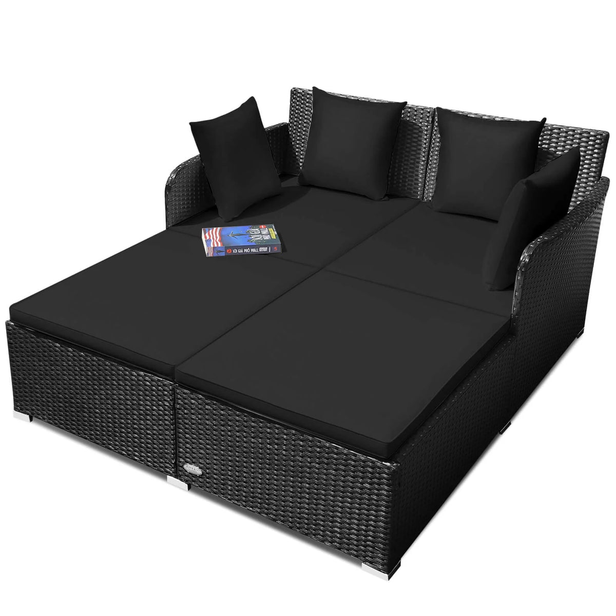 Costway Outdoor Patio Rattan Daybed Pillows Cushioned Sofa Furniture Beige