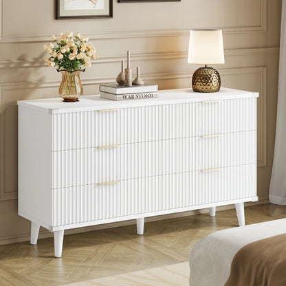 GIKPAL Bedroom Dresser and Nightstand 3 Piece Set - Includes Boho Double 6 Drawer Storage Dresser, Nightstand Set of 2 with Charging Station, Modern Bedroom Set, Natural