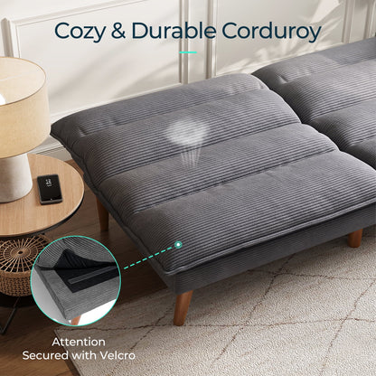 Linsy Home 71" W Corduroy Convertible Futon Sofa Bed, Army Green