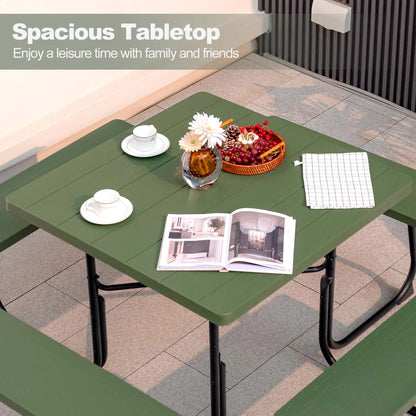 Costway Outdoor 8-person Square Picnic Table Bench Set with 4 Benches & Umbrella Hole White