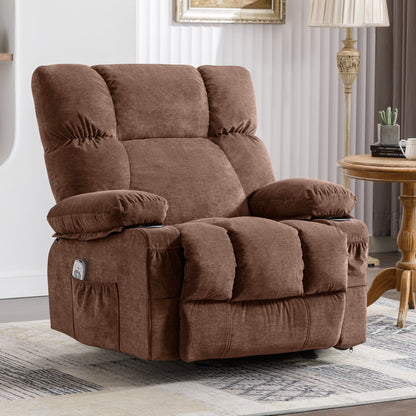 JONPONY Manual Recliner Chair with Heat Therapy and Massage Function, Heavy Duty Reclining Mechanism Massage Chair, Elderly Single Rocker Sofa with Cup Holders for Bedroom Home Theater,Grey